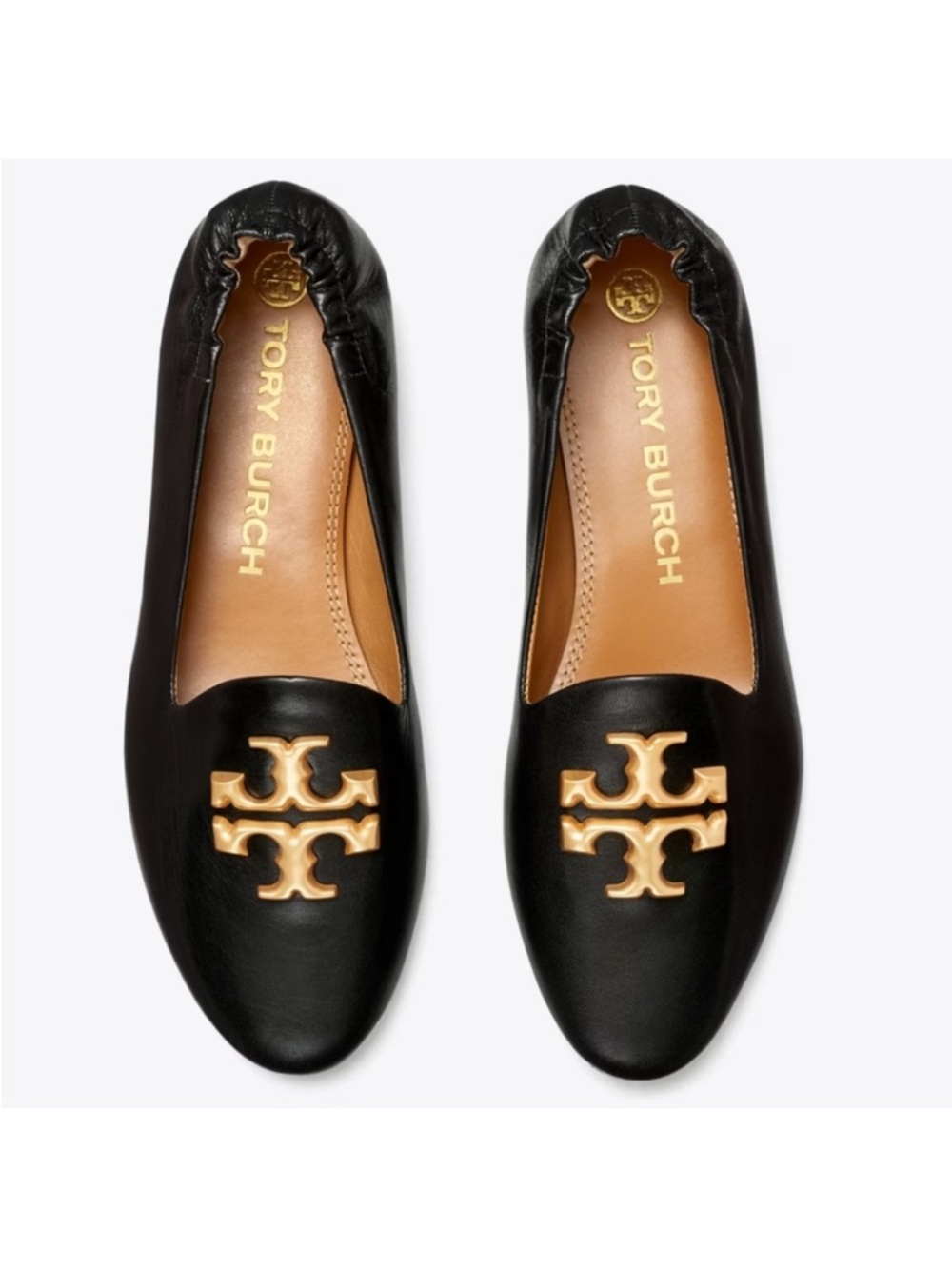TORY BURCH Black Leather Eleanor Smoking Slipper Gold Logo, 10.5 W